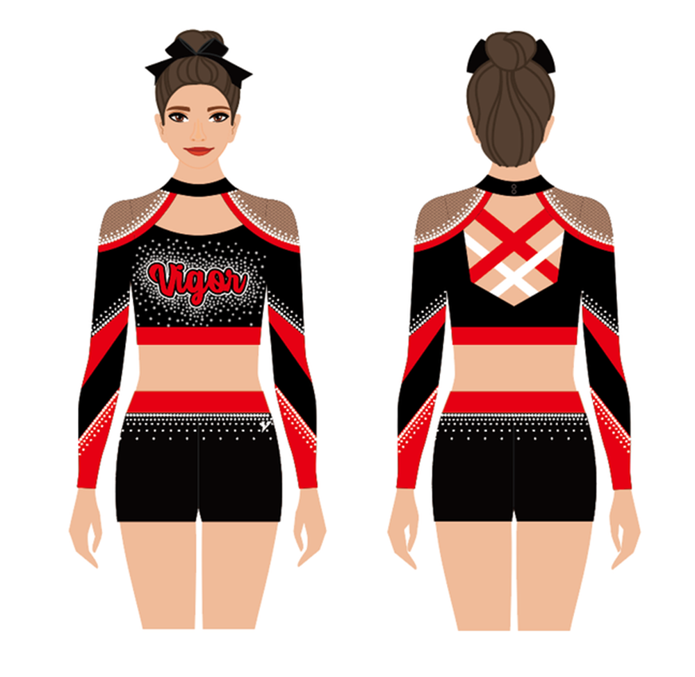 Black and red cheerleading uniforms