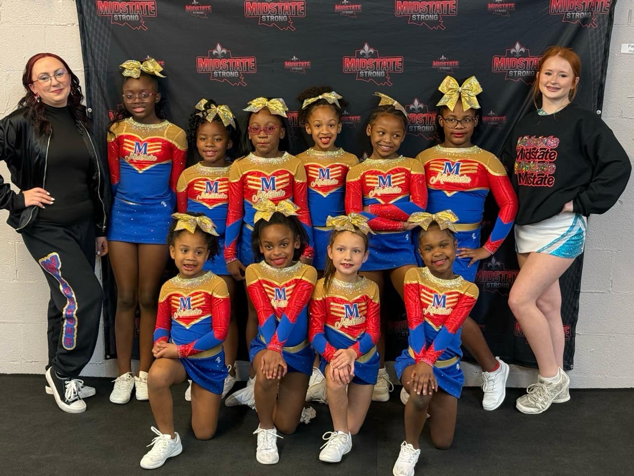 blue and gold cheer uniform